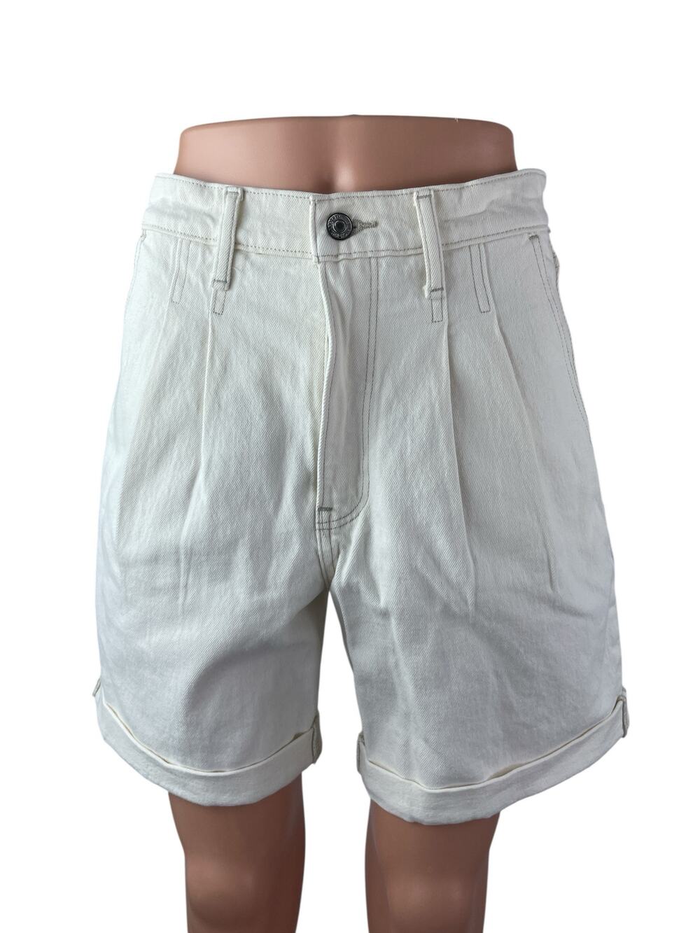 Abercrombie & Fitch Women's White High Rise Pleated Bermuda Mom Denim Shorts 4